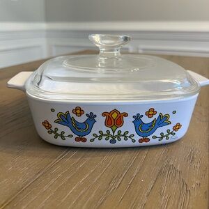 Vintage Corning Ware 1 Qt Country Festival Casserole Blue Birds Dish With lid